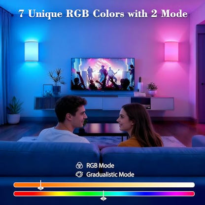 Battery Operated Wall Sconce Set of Two: 10000mAh Wireless Wall Light with Rechargeable Magnetic Bulb - Dimmable Wall Lamp with 7 RGB Colors - Linen Shade Sconces with Remote for Bedroom Living Room - color: Off-White