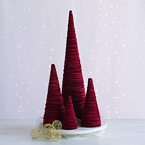 Set of 4 Burgundy Velvet Trees, Elegant Fabric Winter Mantel Decor, Luxurious Artisan Accent, Winter Valentine Tree, Centerpiece (Burgundy) - color: Burgundy