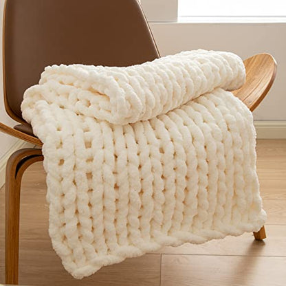 WESHIONGOO Chunky Knit Blanket Throw 40"×40" Cream White - color: Cream White, size: 40"x40"(Small Size Throw)