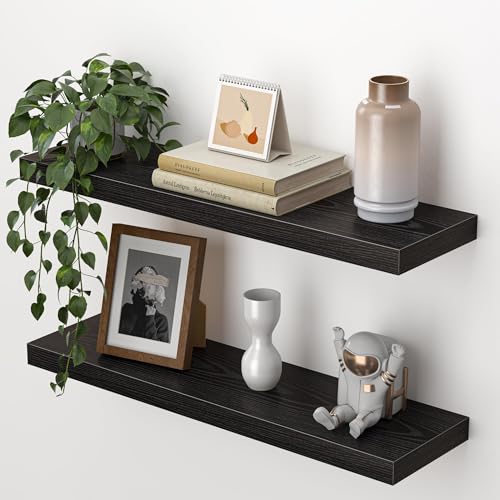 Heimlove 24 Inch Floating Shelves for Wall,Mounted Storage Wood Shelves with Invisible Brackets Hanging Shelf for Bedroom,Living Room,Kitchen,Office,Set of 2,Black - color: Black, size: 23.6"W x 6.5"D x 1.22"H,Set of 2-MDF