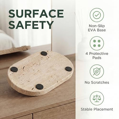 YKAJO Natural Travertine Beige Oval Marble Tray, 11.8x5.9 Vanity Organizer - color: Natural Travertine Beige, size: 11.8" x 5.9" x 0.6"