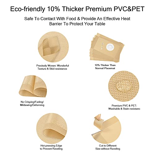 GIVERARE Placemats Set of 4, Heat-Resistant Woven Vinyl Placemat, Non-Slip Washable PVC Table Mat, Easy to Clean Premium Plastic Mats for Dining, Kitchen Table (Golden) - color: Golden