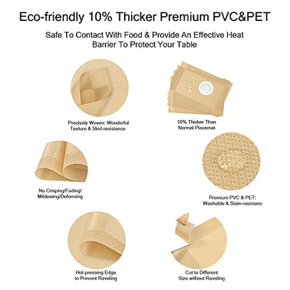 GIVERARE Placemats Set of 4, Heat-Resistant Woven Vinyl Placemat, Non-Slip Washable PVC Table Mat, Easy to Clean Premium Plastic Mats for Dining, Kitchen Table (Golden) - color: Golden
