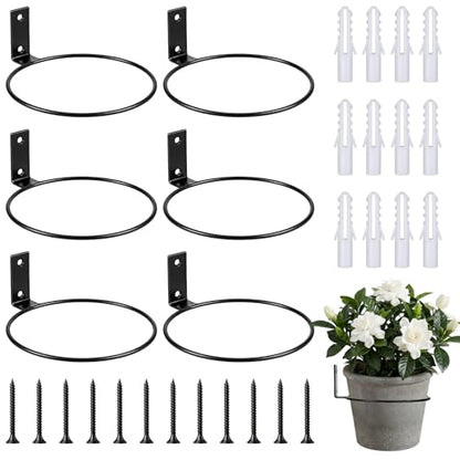 12 Pack 6 Inch Wall Plant Holder, Indoor Metal Plant Hanger Wall Mount Plant Holder Flower Pot Holder Ring, Black