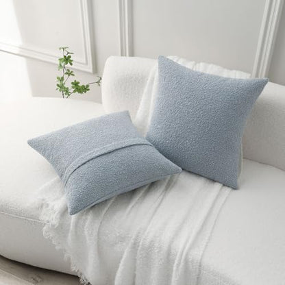 FUTEI Pack of 2 Boucle Textured Throw Pillow Covers 16x16 Inch, Dusty Blue - color: Dusty Blue, size: 16" x 16" (Pack of 2)
