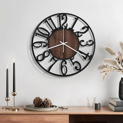 Maxstar 12" Silent Wall Clock – Battery Operated, Rustic Metal & Wood - color: Brown, size: 12 Inch