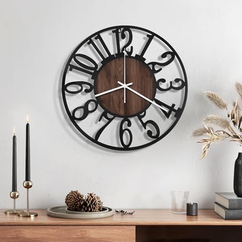 Maxstar 12" Silent Wall Clock – Battery Operated, Rustic Metal & Wood - color: Brown, size: 12 Inch