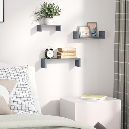 SRIWATANA Weathered Gray Floating Shelves, Set of 3 Wood Wall Shelves - color: Weathered Gray