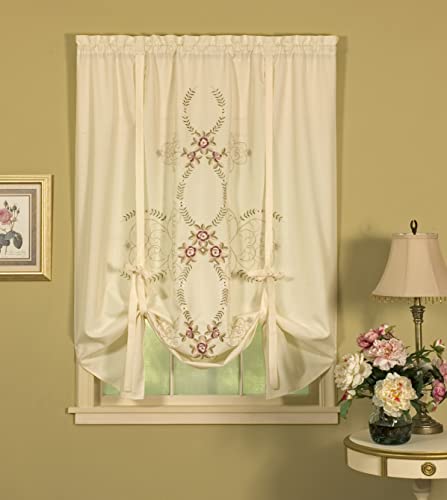 Today's Curtain Verona Reverse Embroidery Tie-Up Shade, 63", Ecru/Rose, 50" W X 63" L - color: Ecru/Rose, size: 50"W x 63"L (Pack of 1)