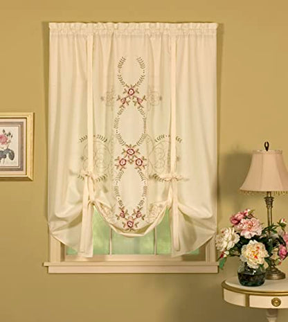 Today's Curtain Verona Reverse Embroidery Tie-Up Shade, 63", Ecru/Rose, 50" W X 63" L - color: Ecru/Rose, size: 50"W x 63"L (Pack of 1)