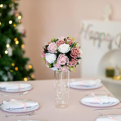 BLOSMON Dusty Pink Flower Centerpieces for Wedding: 10 Pcs, Faux Roses - color: Dusty Rose-3 Colors