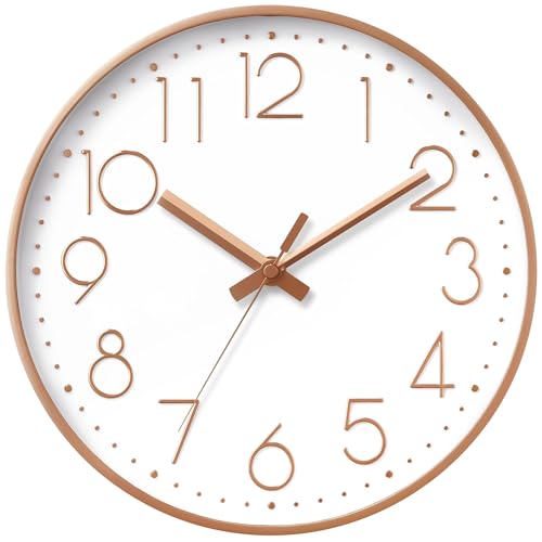DAXSMY Wall Clock 12 Inch Rose Gold Decorative, Battery Operated Silent - color: A_rose Gold, size: 12 Inch