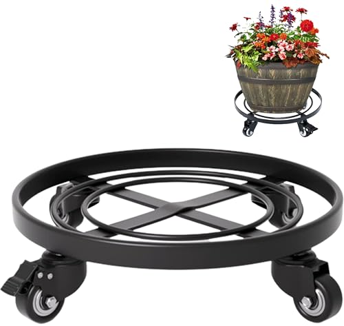 Idzo Upgraded Large Plant Pots Planter Caddies Round Square Metal Plant Caddy for Large Garden Pots, 12 Inch, Black - color: ROUND SQUARE METAL BLACK, size: 12 INCH