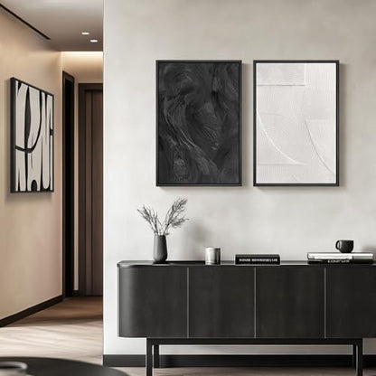 Framed Black and White Modern Abstract Wall Art set, 3 Piece Canvas Prints - color: Black and White Dialogue, size: 16" W x 24" H x 3Pcs