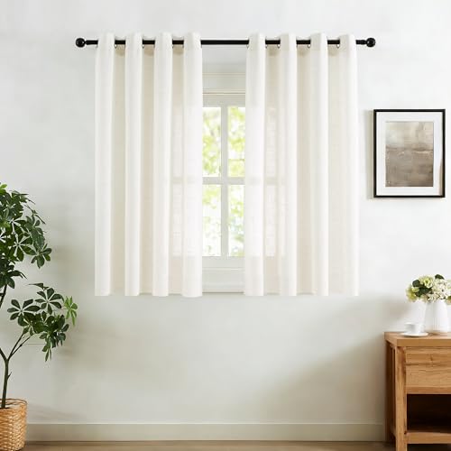 Treatmentex Flax Blend Linen Semi Sheer Curtains 52 x 45 White Light Filtering Privacy Curtains for Small Windows Grommet Top, 2 Panels - color: Off White-flax Blend Grommet Top, size: 52"W x 45"L (Pack of 2)