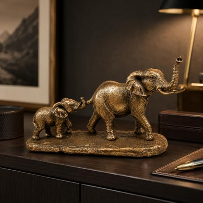 Comfy Hour 11" Bronze Elephant Figurine, Mom and Baby, Trunk Up Statue - size: 11