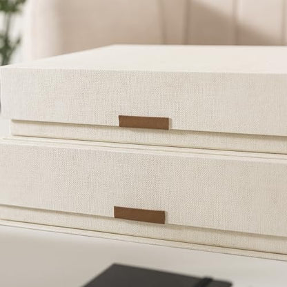 Soul & Lane - Letter Keepsake Storage Box, Magnetic Lid, Set of 2, Beige - color: Beige