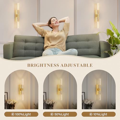 camuucci Battery Operated Wall Sconces Set of 2, Rechargeable Wall Lights - color: Gold, size: 15.3 Inches