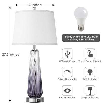 Modern Glass Table Lamps, 27.5" Bedside Lamps for Living Room, Grey, 1 Pack - color: Grey (1 pack)