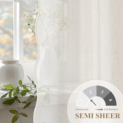 DriftAway Semi Sheer Scalloped Edge Linen Coastal Beach Window Curtains for Living Room Bedroom 2 Panels Rod Pocket Each Size 52 Inch by 72 Inch Taupe - color: Linen Taupe, size: 52"W x 72"L (Pack of 2)