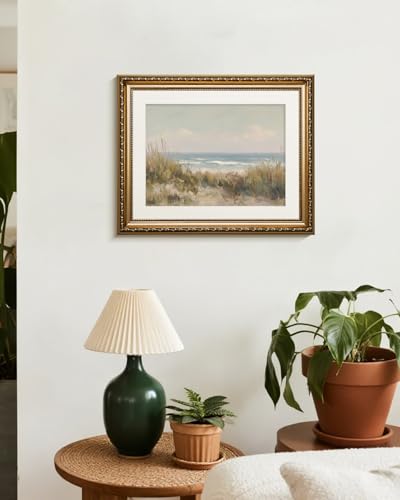 VIYYIEA Gold Framed Coastal Wall Art Summer Beach Canvas Print, 13×16 Inch - color: Beach Oil Painting, size: 16"L x 13"W