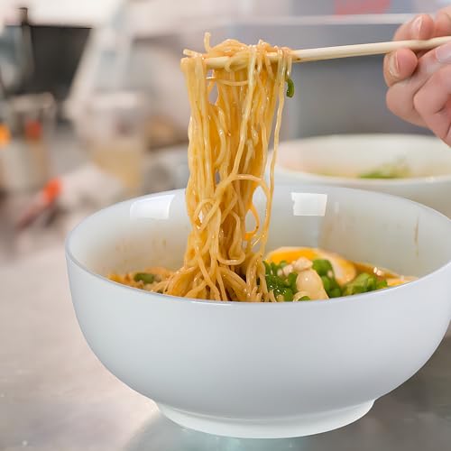 60 oz Large Pho Soup Bowls, Large Ramen Bowls, Off-White Big Ceramic Bowls Set of 3, 8 Inch - size: 8 inch 60 oz (White Rim)