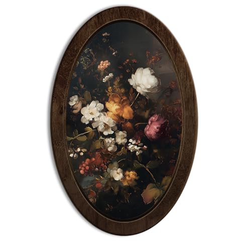 YZSLA Vintage Floral Framed Wall Art,Cottagecore Flower Oval Wall Art - color: Flower2