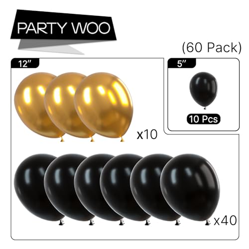PartyWoo Black and Gold Balloons 66pcs 12 Inch Black Chrome Gold Balloons - color: Black, Gold