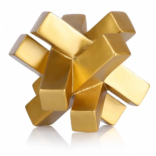 XMGZQ Gold Knot Statue for Coffee Table Decor,Modern Minimalist Geometric Knot Sculpture and Figurines,Abstract Art Line Decorative Ornaments Knick Knacks for Shelves,Bookcase,Console,Tabletop,Entry - color: Gold