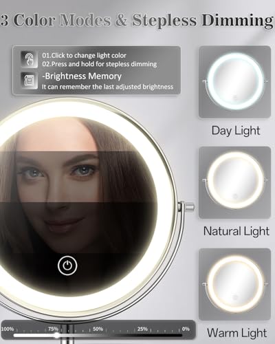 1X/30X 8" Magnifying Makeup Mirror with Lights Height Adjustable for Desk