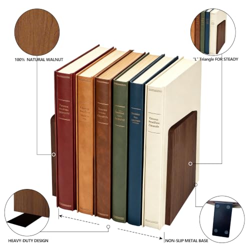 Myluxi Wooden Bookends for Shelves,Heavy Duty Walnut Book End 7x5x4in 1Pair - color: Square-1pair