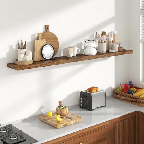 Acovy 72 Inch Floating Shelves, 8 Inch Deep Floating Shelves for Wall, Hanging Shelf with Invisible Brackets, Deep Shelves for Bathroom, Bedroom, Living Room, Brown, Set of 1 - color: Brown, size: 8"Wx72"L-1pc