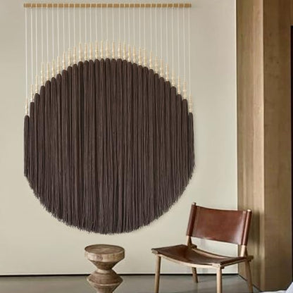 Macrame Wall Hanging Brown Geometric Art Beaded HandmadeTassel 39"W*55"L - color: Light coffee