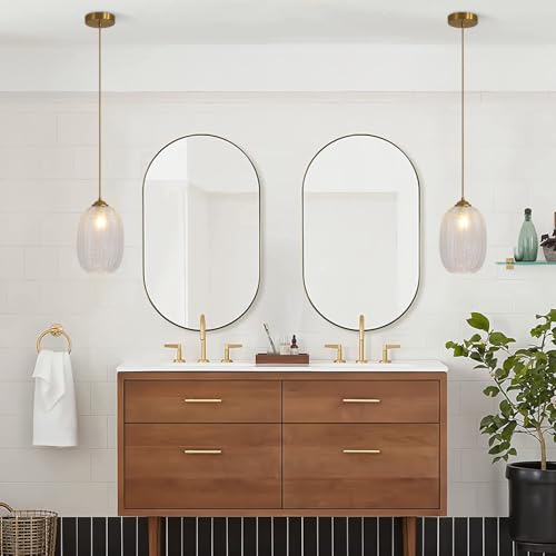 KCO Lighting Clear Glass Globe Pendant Light Ribbed Ceiling Light Brass Pendant Lights Kitchen Island Mid Century Modern Ceiling Hanging Light Gold Single Pendant Light - color: 15cm-Clear