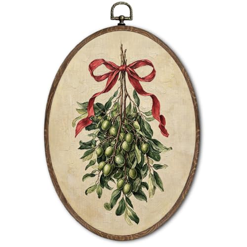 FLAWAFLOMA Christmas Mistletoe Oval Canvas Wall Art Decor 8.6x11.4 Inch - color: Christmas-21