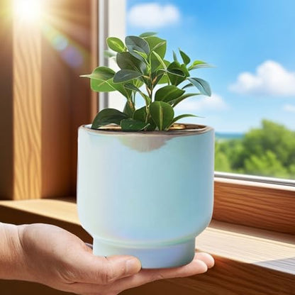 Teal Ceramic Plant Pots - Succulent Flower Small Planter, Pot for Indoor Outdoor Garden Plants with Drainage Holes - Plants Not Included 4.33 X4.33 Inch - color: Teal