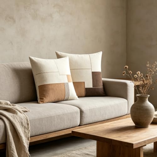 Neutral Geometric Color Block Throw Pillow Covers 18x18 Inch Set of 2 - color: A20009, size: 18" x 18" (Pack of 2)