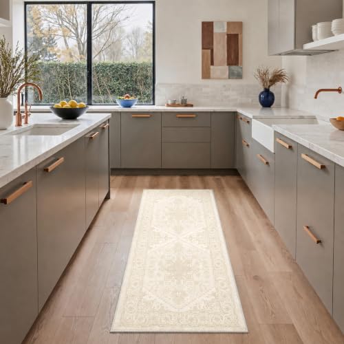 GENIMO 2X5 Washable Runner Rug for Kitchen, Boho Medallion Non Slip - color: Dusty Ivory, size: 2' x 5' (Rectangular)