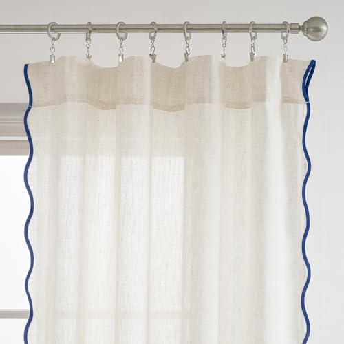 DriftAway Semi Sheer Scalloped Edge Linen Coastal Beach Window Curtains for Living Room Bedroom 2 Panels Rod Pocket Each Size 52 Inch by 63 Inch Navy - color: Linen Navy, size: 52"W x 63"L (Pack of 2)