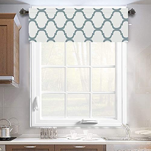 Melodieux Moroccan Fashion Room Darkening Rod Pocket Window Curtain Valance, 52 by 18 Inch, Off White/Dusty Teal (1 Panel) - color: Off White/Dusty Teal, size: 52"W x 18"L (Pack of 1)