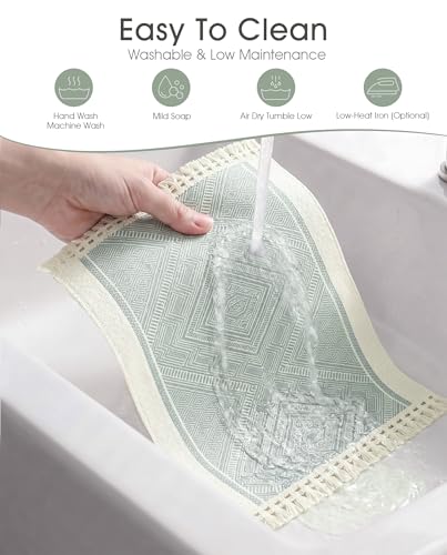 Placemats Set of 6, 13.8 x 17.7 Inch, Polyester, Jacquard Woven - color: Polyester-13.8 X 17.7inch-sage Green