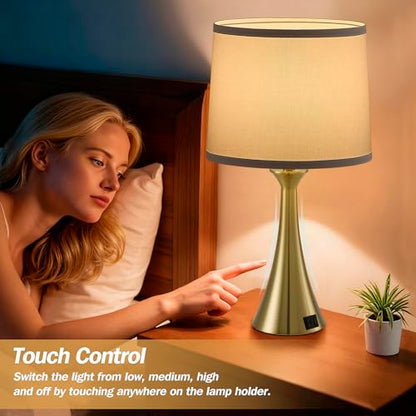 Touch Table Lamps Set of 2, 21" Bedside Lamps with USB C+A - color: Gold & White Shade