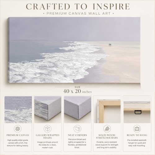 Enartly Ocean Seaside Wave Beach Canvas Wall Art for Living Room 40"x20" - color: White Beach, size: 40"L x 20"W