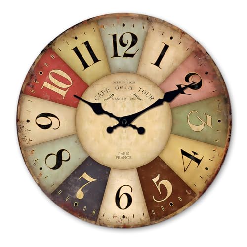 Farmhouse Wood Silent Wall Clocks Battery Operated 16 Inch - color: Colorful1, size: 16 Inch