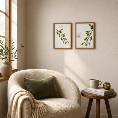 2Pcs Framed Psalm 52:8 Canvas Wall Art Scripture Botanical Deco 24x16 Inch - color: Olive branch, size: 24"L x 16"W