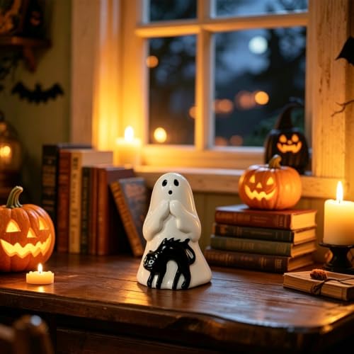Halloween Ghost Figurine Cute Cat Spooky Resin Statue 1 PCS - color: Styl 21