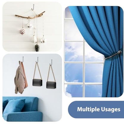 4Pack Curtain Wall Hooks, Curtain Holdbacks, Curtains Tie Backs for Curtains, Decorative Drapery Holdbacks for Wall Ties with Screws Black Metal U Shaped Pull Backs (3.94× 0.21 × 0.2 inches)