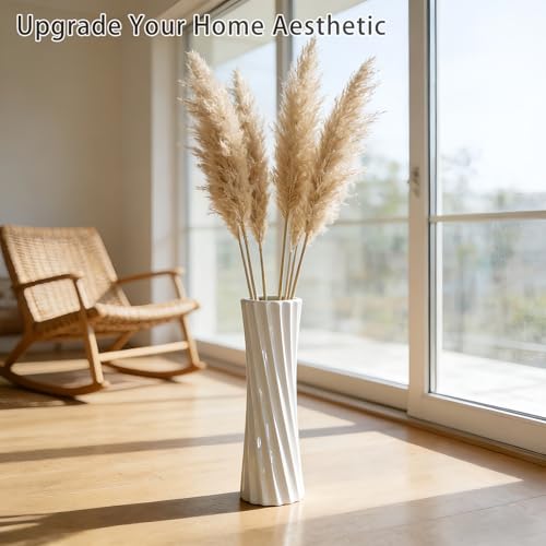 White Tall Ceramic Floor Vase, 15.7 Inch, Spiral Design - color: Shape 2, size: 16 Inch