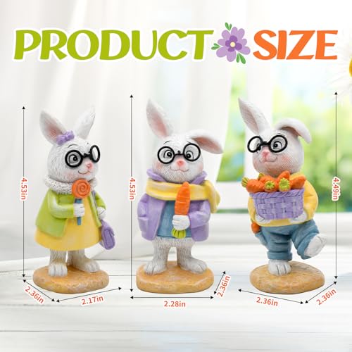 nuvagiki Spring Decorations for Home,3PCS Spring Bunny Figurines Decor, Rustic Farmhouse Bunny with Basket, Carrot Kitchen Table Tiered Tray Decor, Spring Office Classroom Decorations
