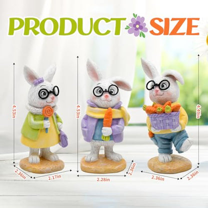 nuvagiki Spring Decorations for Home,3PCS Spring Bunny Figurines Decor, Rustic Farmhouse Bunny with Basket, Carrot Kitchen Table Tiered Tray Decor, Spring Office Classroom Decorations